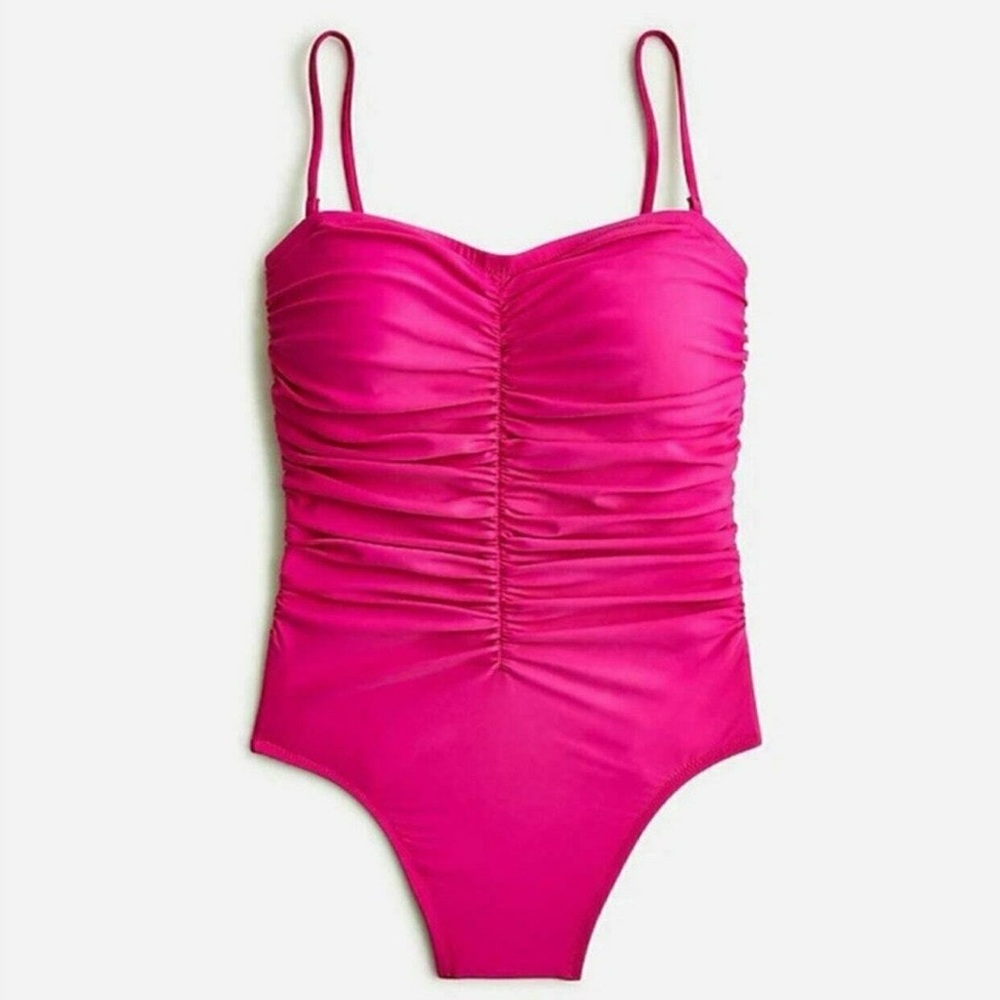 J. Crew Fuchsia Ruched Sweetheart One-Piece Swim Bathing Suit Womens Size 14